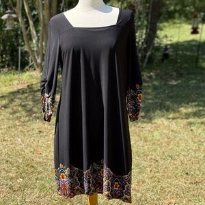 Kim Rogers Black Sheath Midi Dress with Colorful Sleeve Accents Size PM